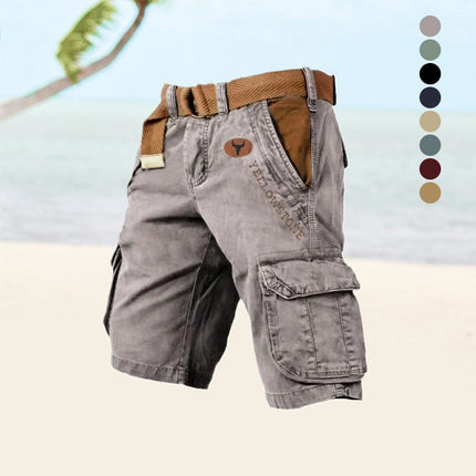 Men's Cotton-Polyester Cargo Shorts | Multiple Pockets | Adjustable Waistband | Versatile Fit | Above-the-Knee Length | Sizes S-5XL | Neutral Colors | Comfortable & Functional Wear