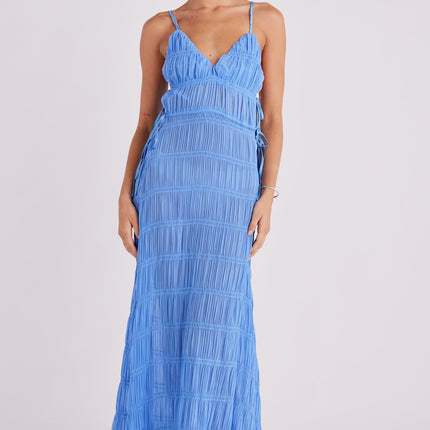 La Louisiane Sheer Cover Maxi Dress | Ruching & Drawstring Waist | Adjustable Side Cutouts | Bust Lined | Polyester Crepe Georgette