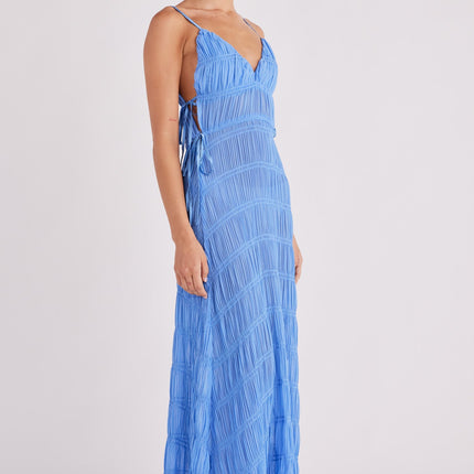 La Louisiane Sheer Cover Maxi Dress | Ruching & Drawstring Waist | Adjustable Side Cutouts | Bust Lined | Polyester Crepe Georgette