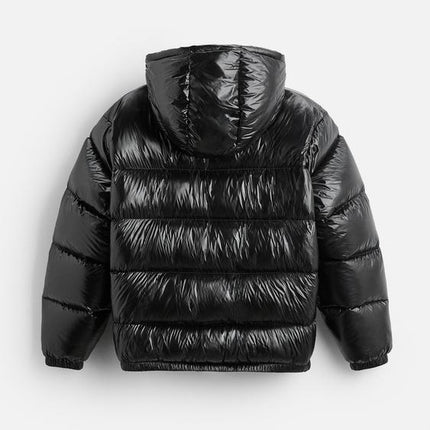 Essential Feather Down Puffer | Recycled Polyamide | Insulated Warmth | Adjustable Hood & High Collar | Practical Pockets | Elastic Hem & Cuffs | Shiny Technical Fabric | Men's Winter Outerwear