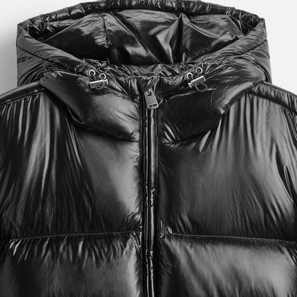 Essential Feather Down Puffer | Recycled Polyamide | Insulated Warmth | Adjustable Hood & High Collar | Practical Pockets | Elastic Hem & Cuffs | Shiny Technical Fabric | Men's Winter Outerwear