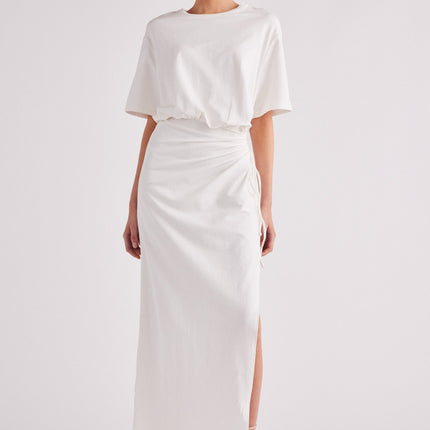 LOLA | Oversized Cotton Maxi Dress | Adjustable Drawstring Side | Asymmetrical High Split