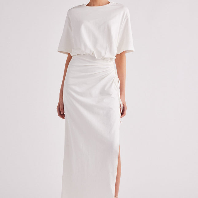 LOLA | Oversized Cotton Maxi Dress | Adjustable Drawstring Side | Asymmetrical High Split