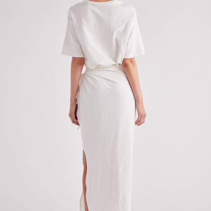 LOLA | Oversized Cotton Maxi Dress | Adjustable Drawstring Side | Asymmetrical High Split