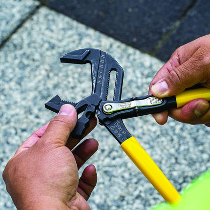 Adjustable Plier Wrench | Smooth Parallel Jaws | Knurled Teeth | Compact Handle Lever | High-Leverage Grip | 2-Inch Max Opening | 20 Positions | Secure Nut & Bolt Gripping