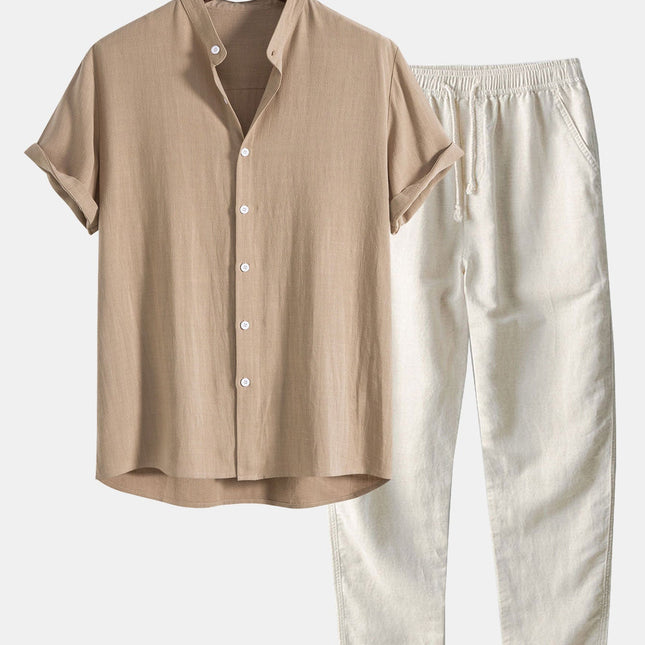 MIKE | Men's Two-Piece Linen Set | Shirt and Trousers | Lightweight | Summer Outfit | Versatile Casual to Semi-Formal Wear | Durable and Easy Care | Breathable and Soft | Elegant Design