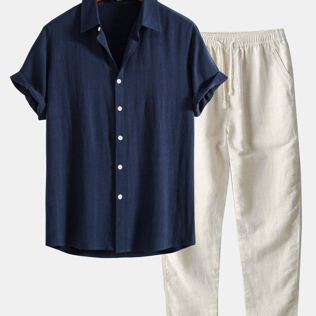 MIKE | Men's Two-Piece Linen Set | Shirt and Trousers | Lightweight | Summer Outfit | Versatile Casual to Semi-Formal Wear | Durable and Easy Care | Breathable and Soft | Elegant Design