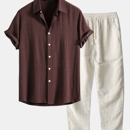 MIKE | Men's Two-Piece Linen Set | Shirt and Trousers | Lightweight | Summer Outfit | Versatile Casual to Semi-Formal Wear | Durable and Easy Care | Breathable and Soft | Elegant Design