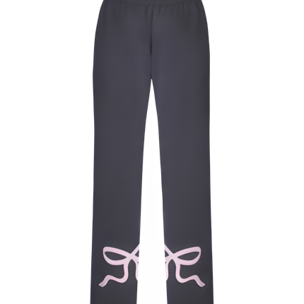 Women's Gray Oversized Tracksuit Set | Pink Bow Detail | Cotton Polyester Blend | Regular Fit | Casual Comfort | Stylish Homewear | Modern Cozy Lounge Wear