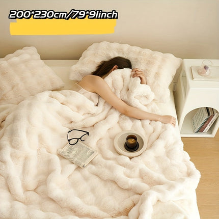 Double-Sided Faux Rabbit Fleece Blanket | Soft Plush Comfort for Bedroom, Living Room & Travel | Cozy All-Season Use