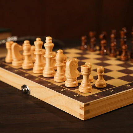 Family Chess Set | Foldable Wooden Board 39cm | Magnetic Pieces | Boosts Creativity & Problem-Solving Skills | Portable & Durable | Educational Brain Exercise | 34x34cm & 39x39cm