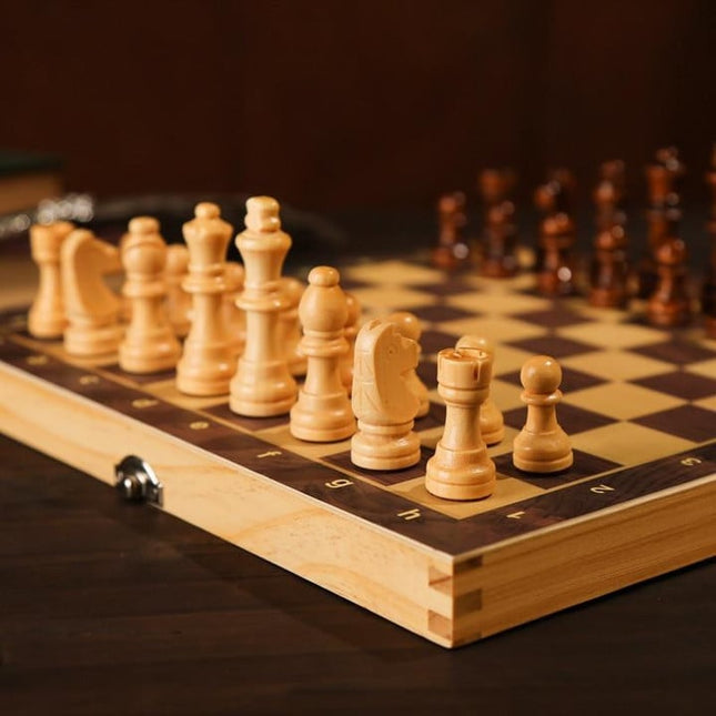 Family Chess Set | Foldable Wooden Board 39cm | Magnetic Pieces | Boosts Creativity & Problem-Solving Skills | Portable & Durable | Educational Brain Exercise | 34x34cm & 39x39cm
