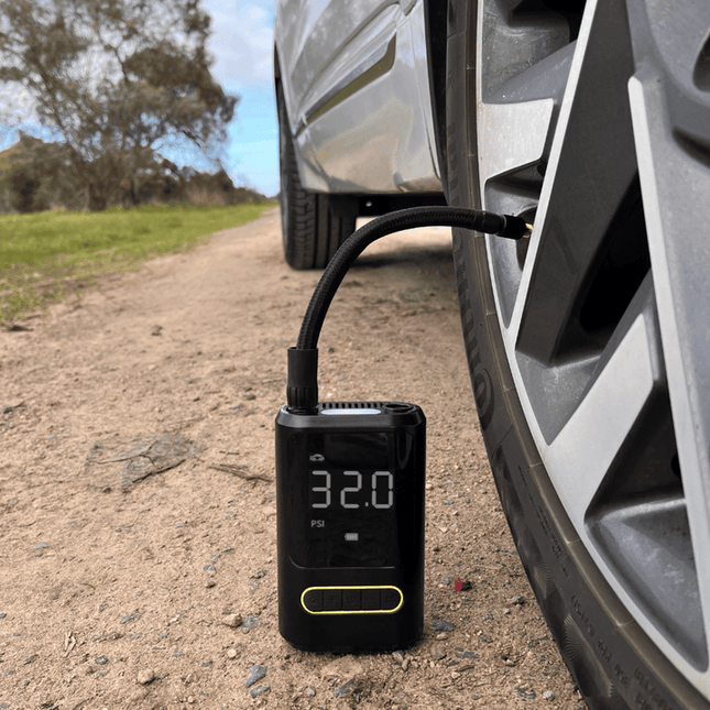 Portable Electric Air Pump | Noustia | 150 PSI Maximum Pressure | Built-in Power Bank | Emergency LED Torch | 4 Preset Modes | 4 Free Nozzles | Ideal for Cars, Bikes, Balloons & More | Compact & Efficient