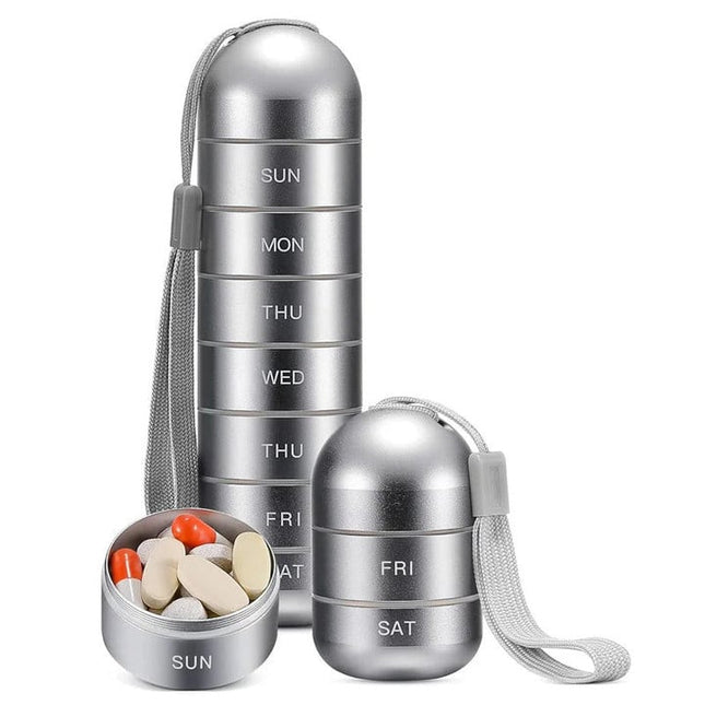 Portable Aluminum Pill Organizer | 7 Day Travel Medicine Storage | Waterproof Design | Noustia