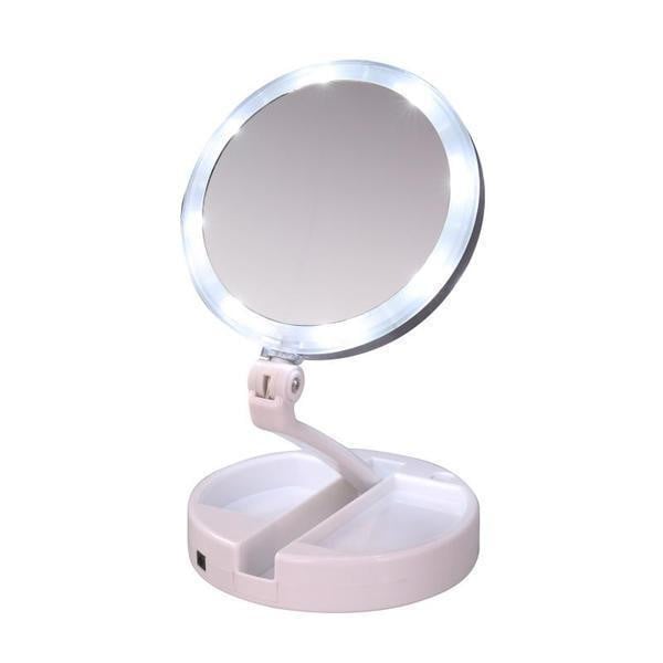 Noustia | LED Lighted 12x Magnification Makeup Mirror | Folding Travel Vanity with Dual-Sided Mirror | Distortion-Free Glass | 13-Inch Adjustable Height | Cord or Battery Operation | Bright White LEDs