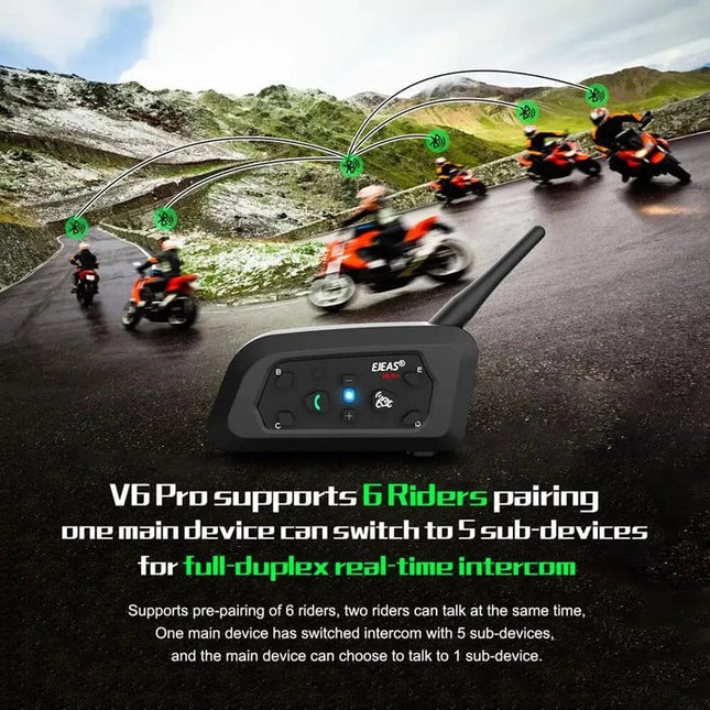 Bluetooth Motorcycle Intercom | 800m Range | Waterproof Helmet Headset | Connects Up To 6 Riders | Durable Metal Splint | Type C Charging | Noustia
