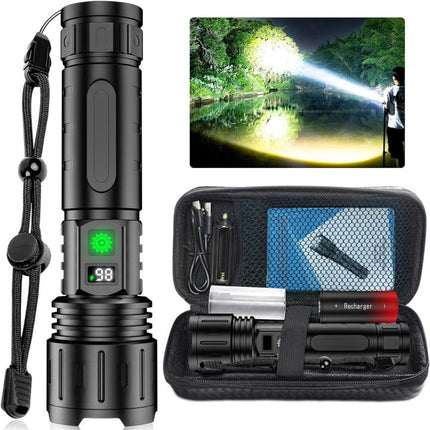 Noustia Tactical LED Flashlight | 100,000 Lumens | 5000mAh Battery | Type-C Charging | Waterproof IPX5 | Zoomable & Multiple Modes | Power Bank Function | LCD Power Display | Aviation Aluminum | Portable