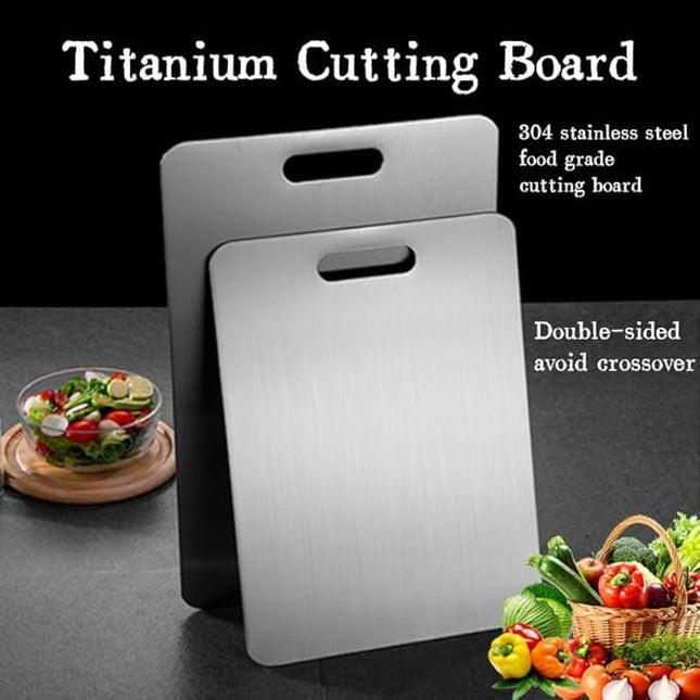 Anti-Bacterial Titanium Cutting Surface | Scratch & Heat Resistant | Odour-Free | 1.5mm Durable Design | Non-Slip | Eco-Friendly | Easy Clean | Silver Finish | Ideal for Kitchen Hygienic Meal Prep