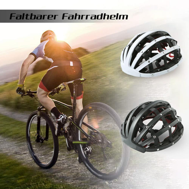 Foldable Cycling Helmet | Compact Design | EPS Lining | ABS Shell | 30 Ventilation Openings | Adjustable Fit | High Performance Padding | Adult Size 22-24 Inches | Black, White | Lightweight 225g