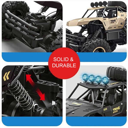 1:12 Scale 6-Wheel RC Monster Truck | Off-Road Capability | Advanced 2.4GHz Technology | Shock Absorbers | Non-Slip Tires | High Speed 52 km/h | USB Rechargeable Battery | Black & Gold Options