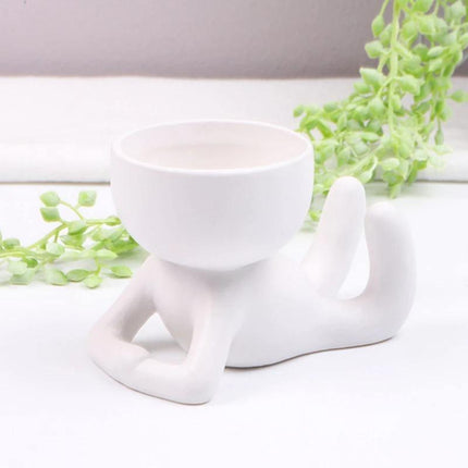 Charming Little Human Succulent Planter | Glazed Ceramic | Decorative Indoor Pot with Drainage | Creative Design for Small Plants and Cuttings | Ideal for Home or Office Decor | Perfect Gift for Plant Enthusiasts