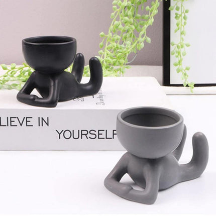 Charming Little Human Succulent Planter | Glazed Ceramic | Decorative Indoor Pot with Drainage | Creative Design for Small Plants and Cuttings | Ideal for Home or Office Decor | Perfect Gift for Plant Enthusiasts