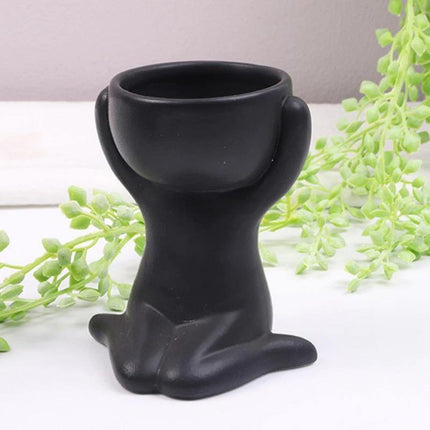 Charming Little Human Succulent Planter | Glazed Ceramic | Decorative Indoor Pot with Drainage | Creative Design for Small Plants and Cuttings | Ideal for Home or Office Decor | Perfect Gift for Plant Enthusiasts