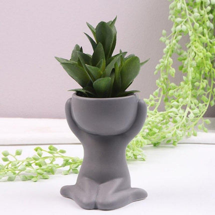 Charming Little Human Succulent Planter | Glazed Ceramic | Decorative Indoor Pot with Drainage | Creative Design for Small Plants and Cuttings | Ideal for Home or Office Decor | Perfect Gift for Plant Enthusiasts