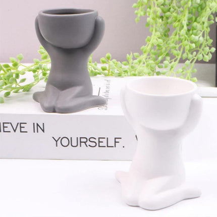 Charming Little Human Succulent Planter | Glazed Ceramic | Decorative Indoor Pot with Drainage | Creative Design for Small Plants and Cuttings | Ideal for Home or Office Decor | Perfect Gift for Plant Enthusiasts