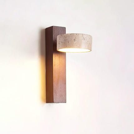 LumenAisle Wall Lamp | Natural Travertine and Wood | Japanese Wabi-Sabi Design | Minimalist LED Lighting | Easy Installation | Warm White Light | Perfect for Bedrooms, Living Rooms, Hallways