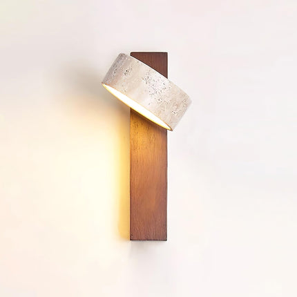 LumenAisle Wall Lamp | Natural Travertine and Wood | Japanese Wabi-Sabi Design | Minimalist LED Lighting | Easy Installation | Warm White Light | Perfect for Bedrooms, Living Rooms, Hallways