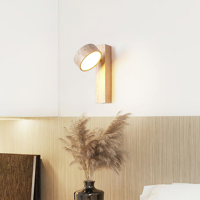 LumenAisle Wall Lamp | Natural Travertine and Wood | Japanese Wabi-Sabi Design | Minimalist LED Lighting | Easy Installation | Warm White Light | Perfect for Bedrooms, Living Rooms, Hallways