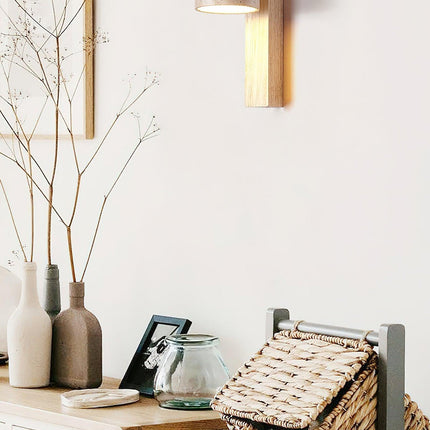 LumenAisle Wall Lamp | Natural Travertine and Wood | Japanese Wabi-Sabi Design | Minimalist LED Lighting | Easy Installation | Warm White Light | Perfect for Bedrooms, Living Rooms, Hallways