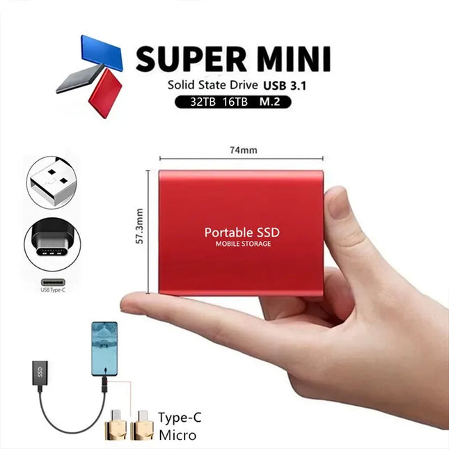 1TB SSD Portable Storage | USB 3.1 Fast Data Transfer | Lightweight & Durable | Type-C Compatibility | Includes OTG Adapters | Suitable for Windows & macOS