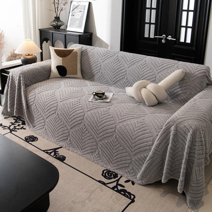Elegant Herringbone Leaf Fleece Sofa Protector | Plush Cotton-Polyester Blend | Non-Slip, Machine Washable | Fits 2-4 Seat Sofas | Pet-Friendly Sofa Cover