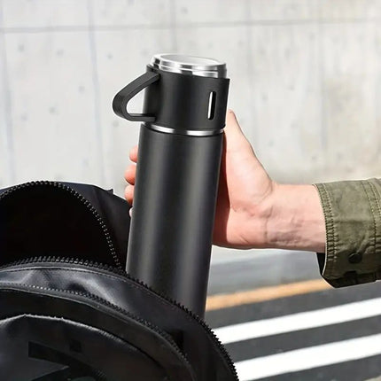 Stainless Steel 500ml Insulated Thermal Mug | Double-Walled Vacuum | 3 in 1 Set | Keeps Drinks Hot or Cold for 12 Hours | Includes Convenient Drinking Cup | Rust-Proof and Leak-Proof Design | Ideal for Travel & Daily Use