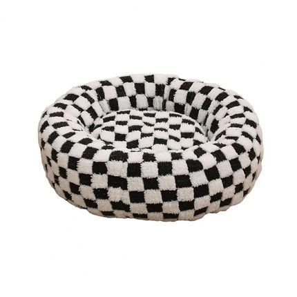Plush Cozy Round Bed | Calming Donut Design | Anti-Slip Base | Sherpa Fabric | Ideal for Small Dogs & Cats | Supports Head & Neck | Washable Cover | 20"x20" | Perfect Pet Retreat | Up to 15 lbs