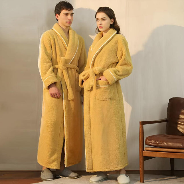 Luxurious Sherpa Fleece Bathrobe | Unisex Shawl Collar Robe with Pockets | Cozy Coral Flannel Fabric for Year-Round Comfort | Soft Lightweight Design | Perfect Gift | Machine Washable