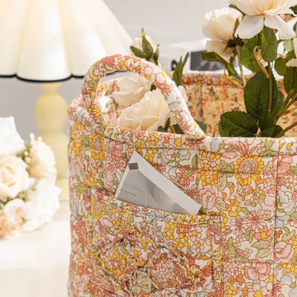 Charming Country-Style Floral Canvas Storage Basket | Organize Essentials with Durable, Lightweight Design | Perfect for Clothes, Shoes, and Accessories | Elegant, Practical Home Addition