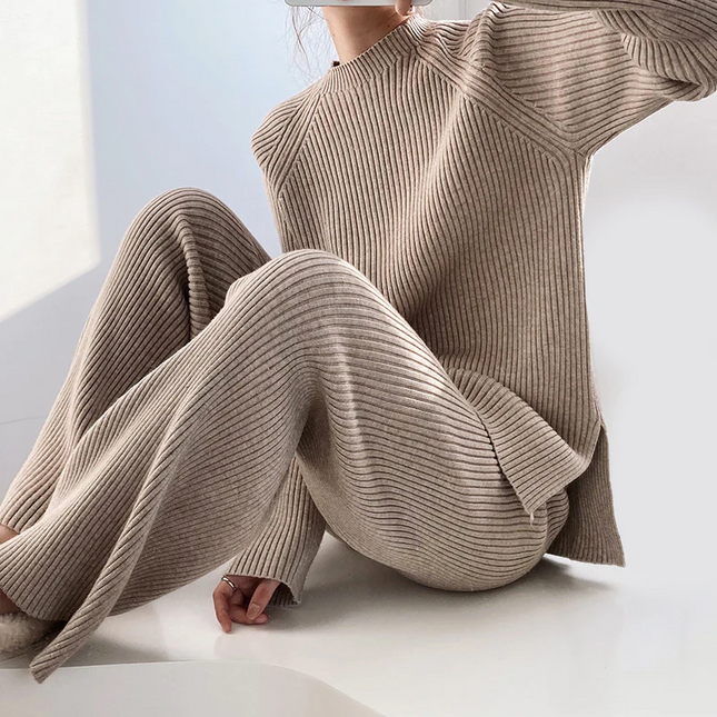 Toteme Knit Sweater Set for Women | Cozy Rib Knit | Versatile Neutral Color | Relaxed Fit | Insulated for Warmth | Comfortable Lounge and Layer Wear | Soft Texture