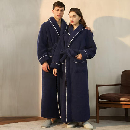 Luxurious Sherpa Fleece Bathrobe | Unisex Shawl Collar Robe with Pockets | Cozy Coral Flannel Fabric for Year-Round Comfort | Soft Lightweight Design | Perfect Gift | Machine Washable
