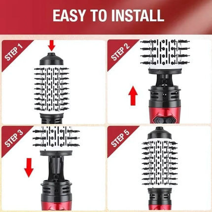 360° Rotating Hair Dryer Brush | Two Interchangeable Brushes | Multi-directional Styling | Adjustable Temperature Settings | Ergonomic Design | Negative Ion Technology | Suitable for Dry and Wet Hair | 1000W