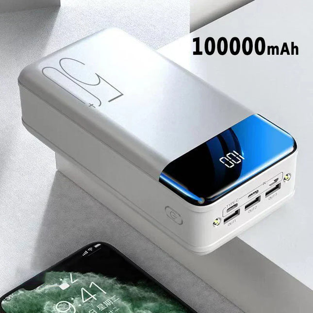 100,000mAh High Capacity Portable Charger | Fast Charging for Smartphones, Tablets & Laptops | Universal Compatibility | Ideal for Travel & Outdoor Adventures