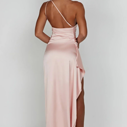 Eva | Pleated Satin Maxi Dress | One Shoulder Elegant Slit Gown for Chic Events