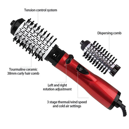360° Rotating Hair Dryer Brush | Two Interchangeable Brushes | Multi-directional Styling | Adjustable Temperature Settings | Ergonomic Design | Negative Ion Technology | Suitable for Dry and Wet Hair | 1000W