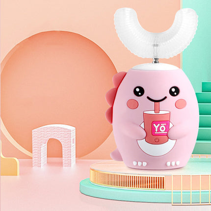 Children's 360° Electric U-Shaped Toothbrush | 5 Cleaning Modes | IPX7 Waterproof | Cartoon Design | Soft Silicone Brush | USB Powered | Long Battery Life | Vibration Mode | Pink Green Blue