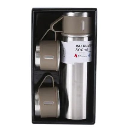 Stainless Steel 500ml Insulated Thermal Mug | Double-Walled Vacuum | 3 in 1 Set | Keeps Drinks Hot or Cold for 12 Hours | Includes Convenient Drinking Cup | Rust-Proof and Leak-Proof Design | Ideal for Travel & Daily Use