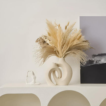 Scandinavian-Inspired Unity Vase Duo | Interlocking Ceramic Design | Modern Minimalist Decor for Lounge or Tabletop | Sustainable Materials | Includes Large and Small Vase | Timeless Neutral Tones