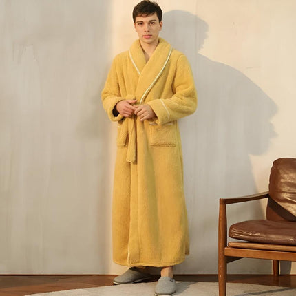 Luxurious Sherpa Fleece Bathrobe | Unisex Shawl Collar Robe with Pockets | Cozy Coral Flannel Fabric for Year-Round Comfort | Soft Lightweight Design | Perfect Gift | Machine Washable