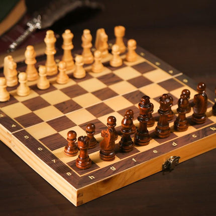 Family Chess Set | Foldable Wooden Board 39cm | Magnetic Pieces | Boosts Creativity & Problem-Solving Skills | Portable & Durable | Educational Brain Exercise | 34x34cm & 39x39cm